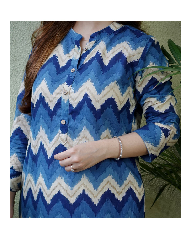 Blue ZigZag Cotton Kurti