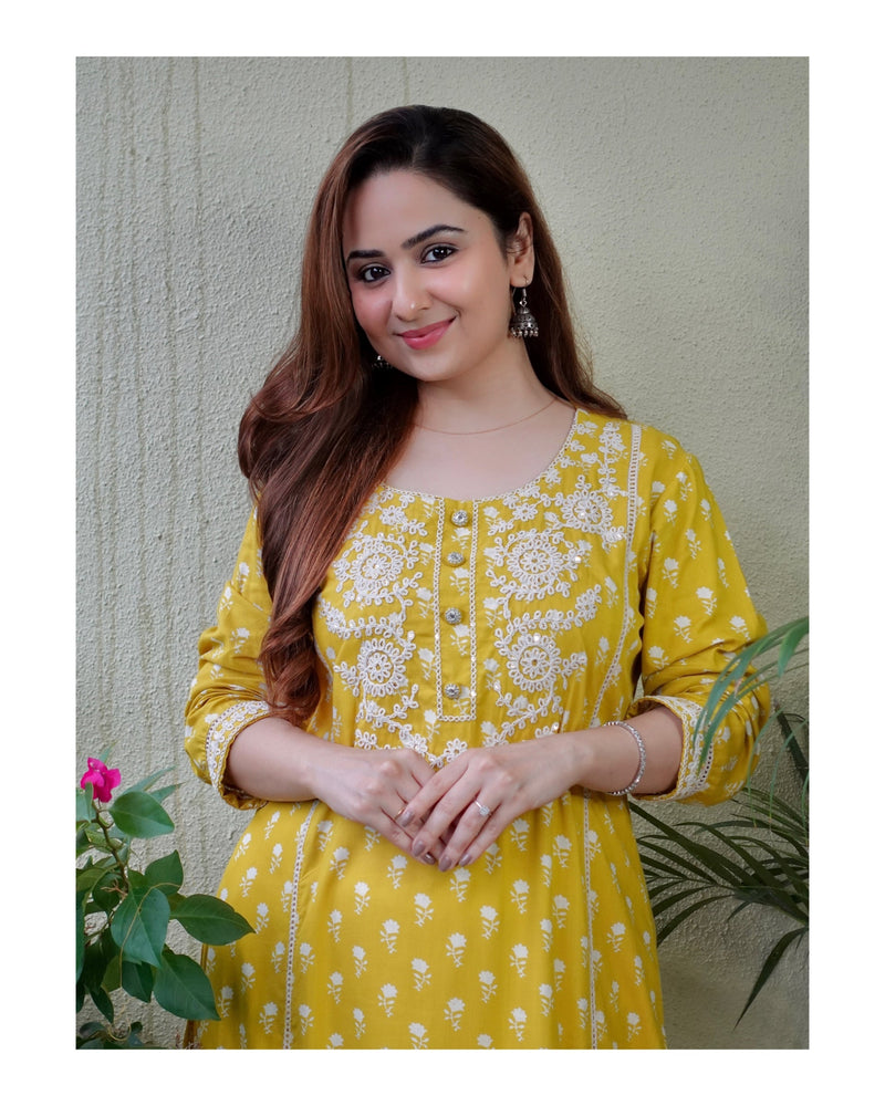 Yellow Embroidered Kurti