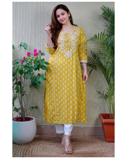 Yellow Embroidered Kurti