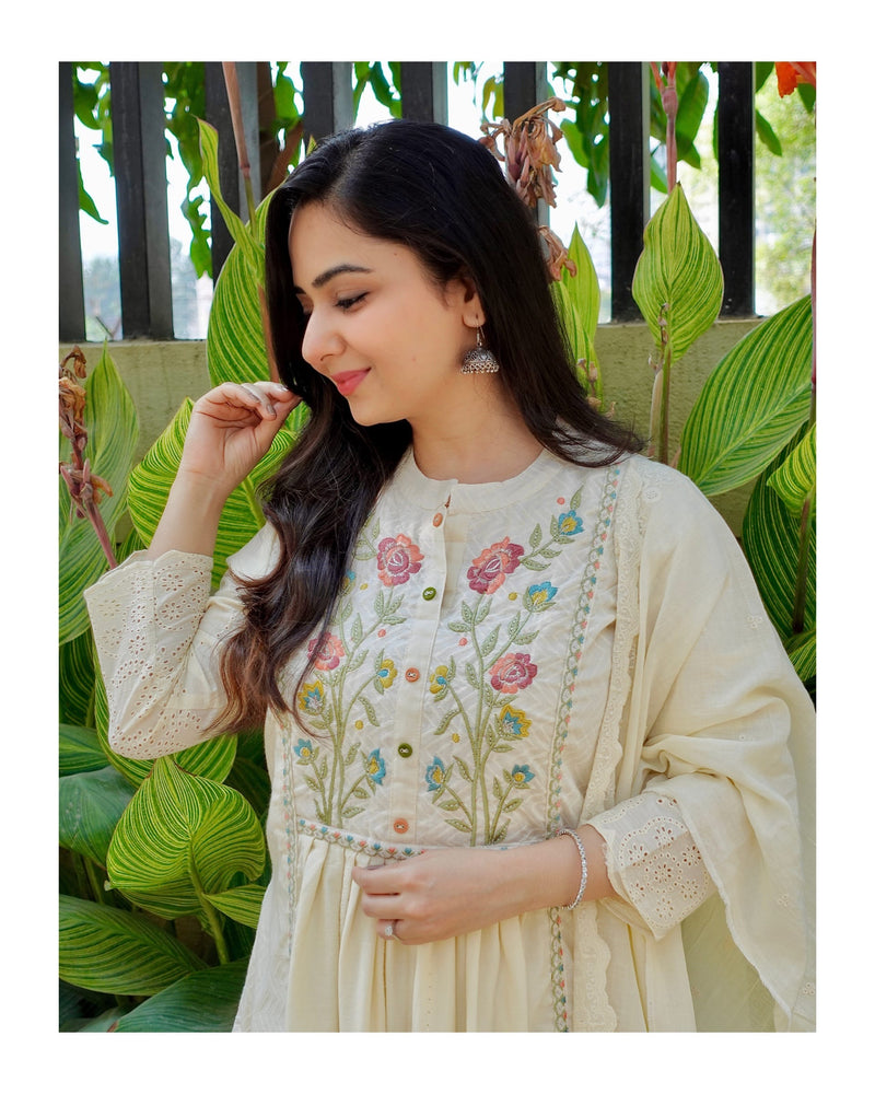 Ivory A Line Cutwork Suit