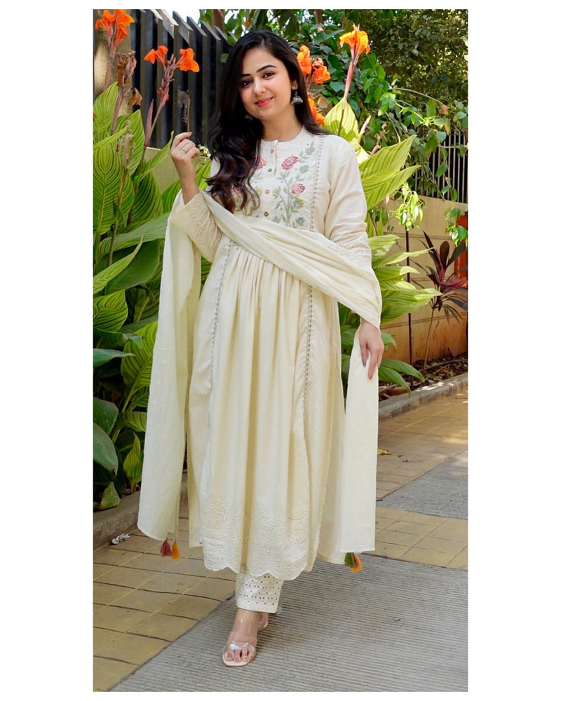 Ivory A Line Cutwork Suit