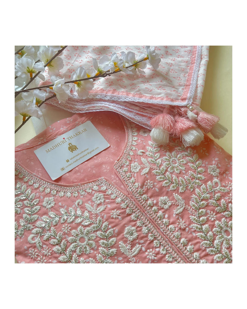 Peach Embroidered Suit