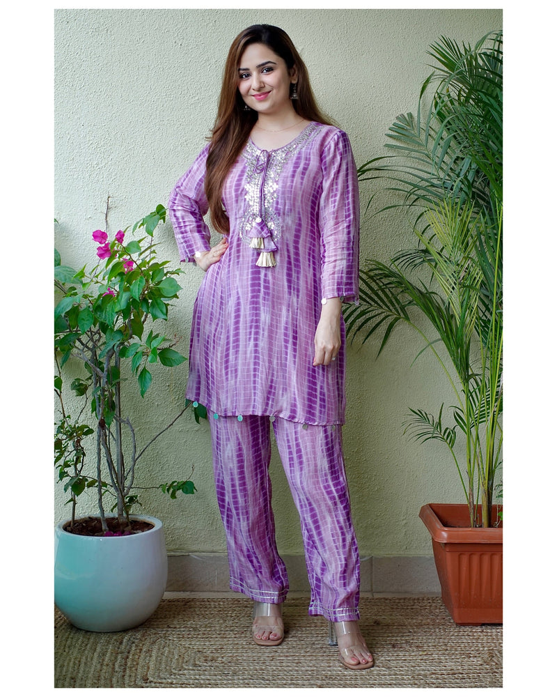 Purple Tie-Dye Muslin Co-ord Set