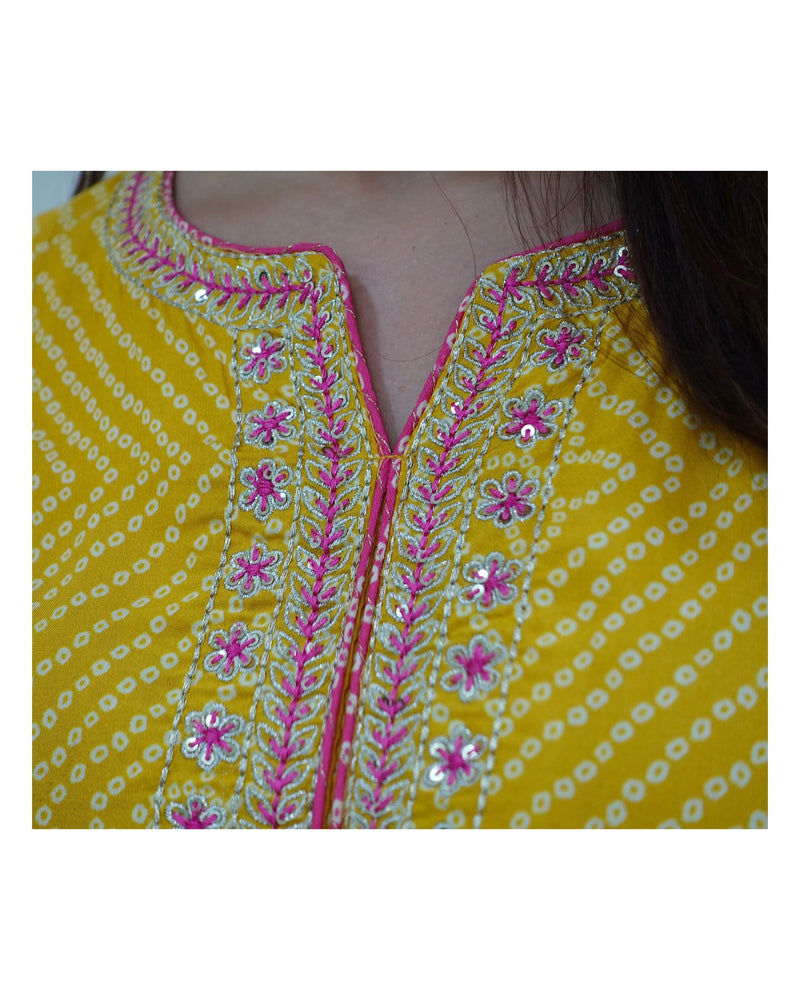 Pink-Yellow Handwork Anarkali Suit