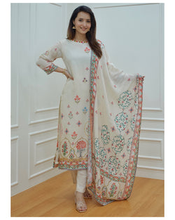 Ivory Muslin Digital Print Suit