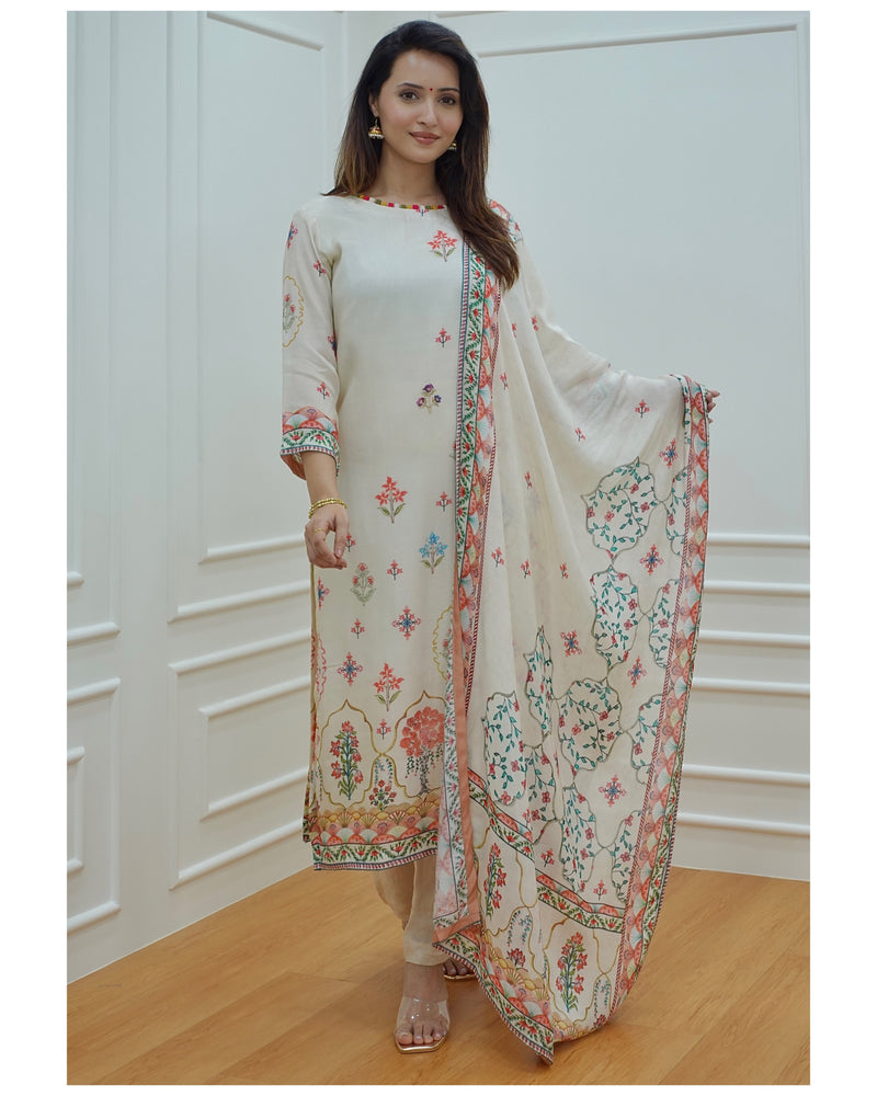 Ivory Muslin Digital Print Suit