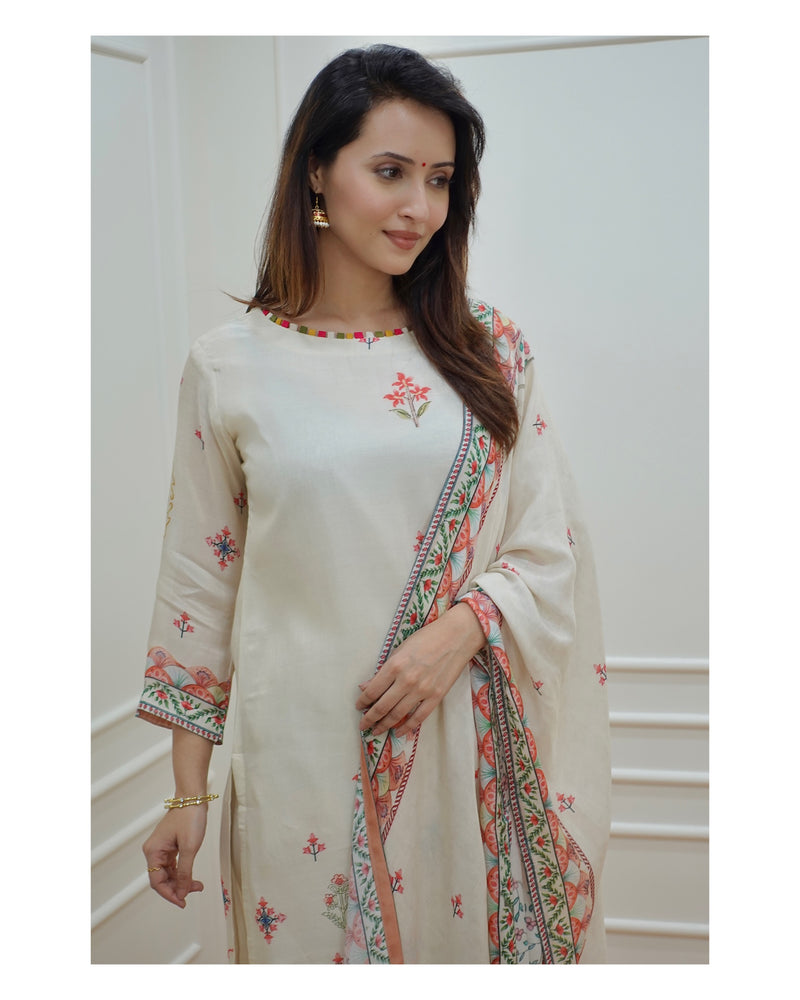 Ivory Muslin Digital Print Suit