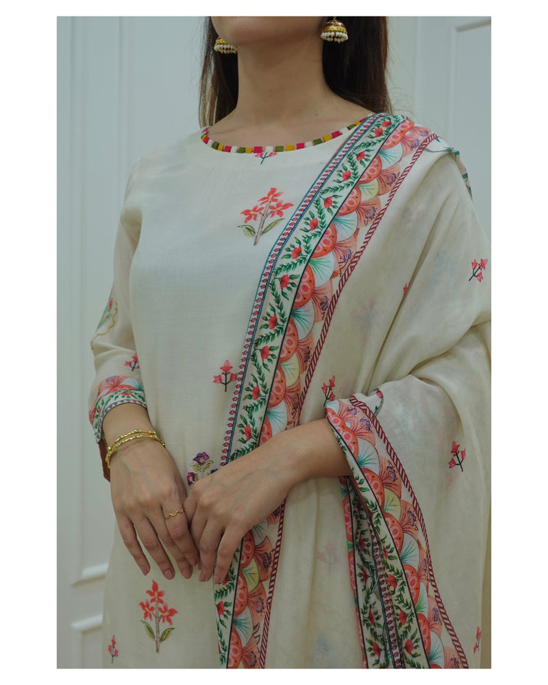 Ivory Muslin Digital Print Suit