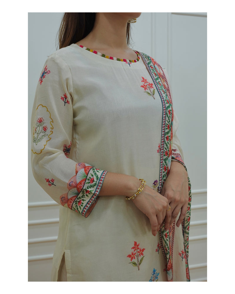 Ivory Muslin Digital Print Suit