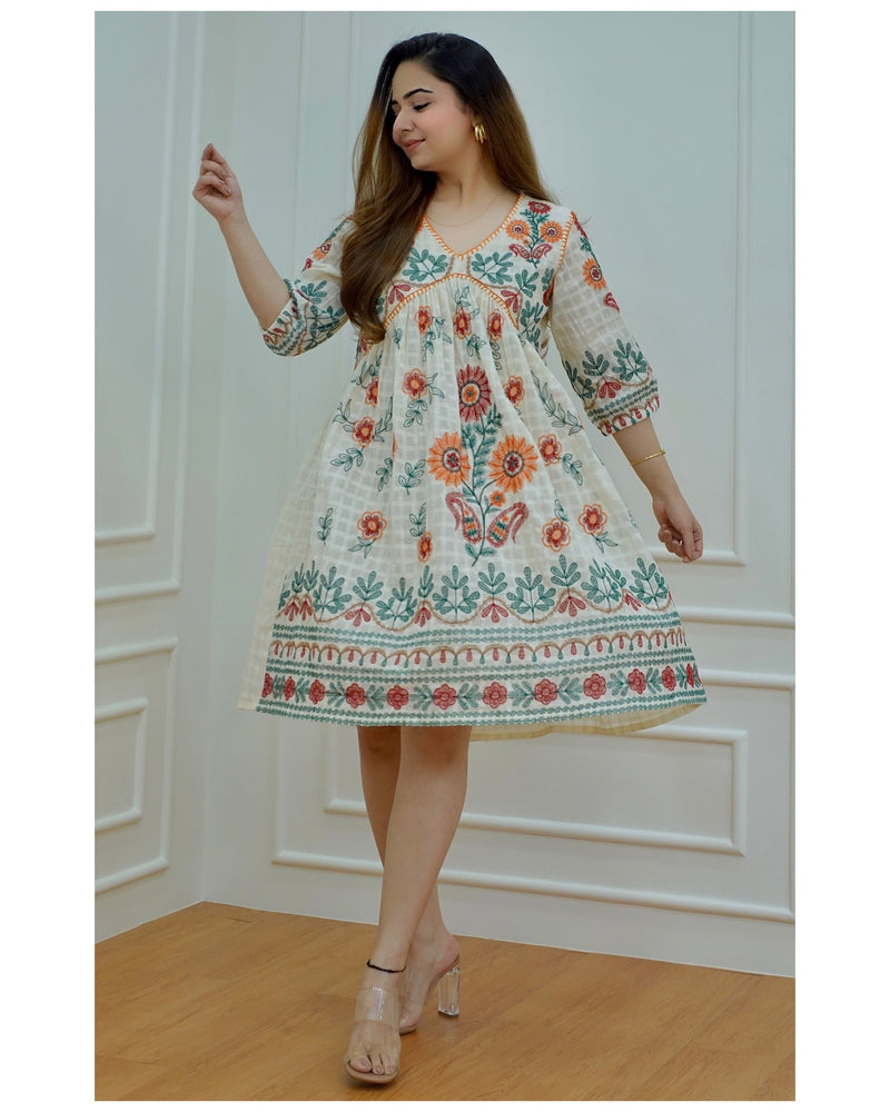 Ivory Floral Embroidered Dress