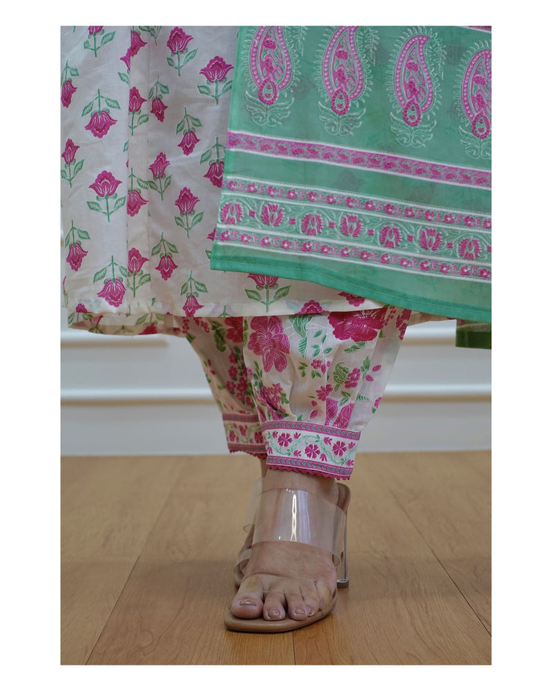 Pink-White Floral Afghani Suit