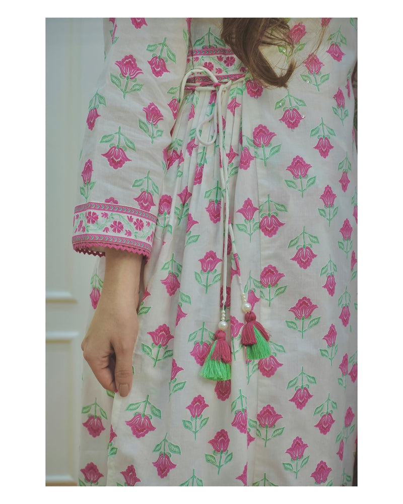 Pink-White Floral Afghani Suit