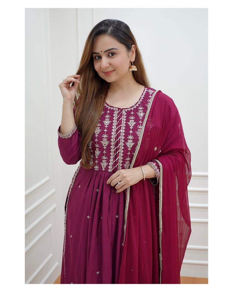 Magenta Nayra Embroidered Suit