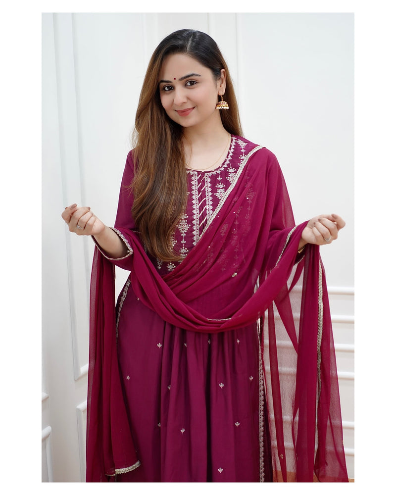 Magenta Nayra Embroidered Suit