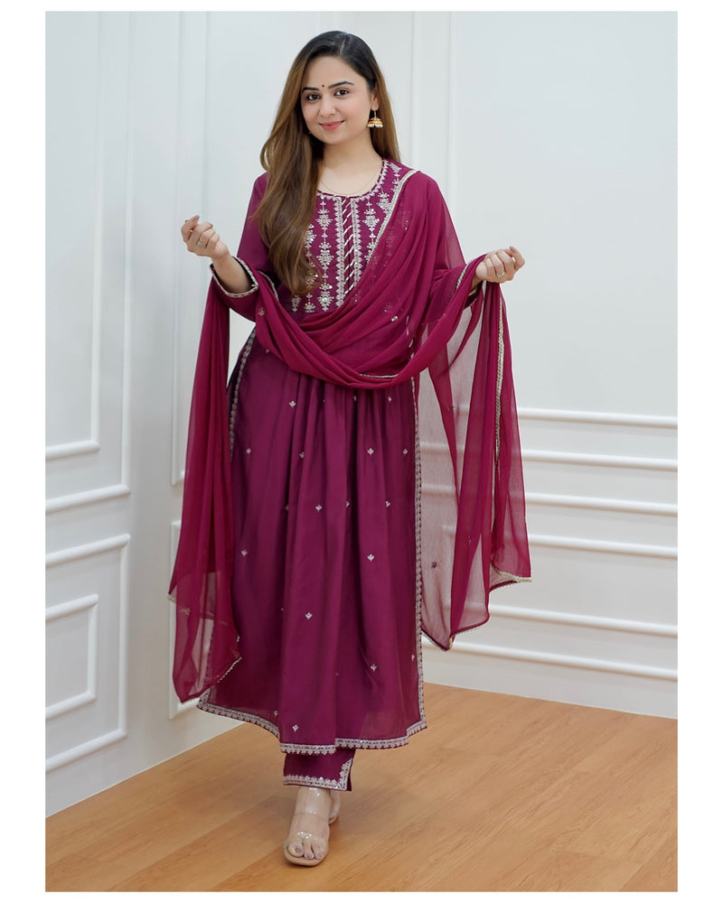 Magenta Nayra Embroidered Suit