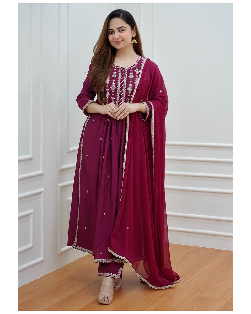 Magenta Nayra Embroidered Suit