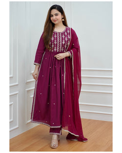 Magenta Nayra Embroidered Suit