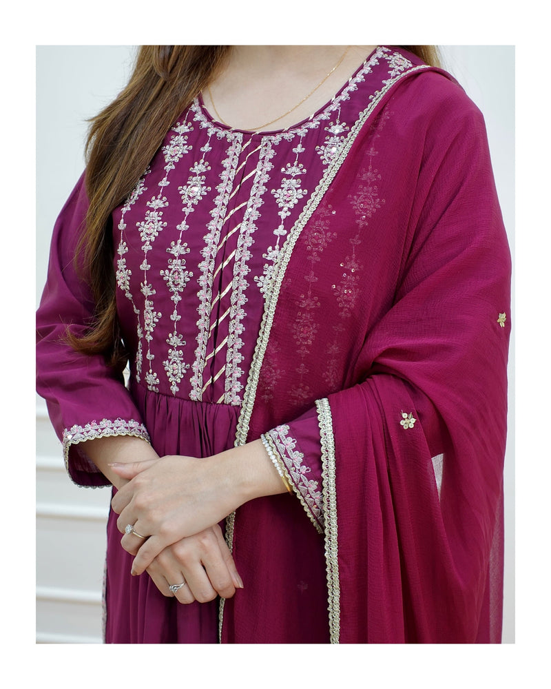 Magenta Nayra Embroidered Suit