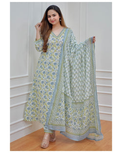 Blue-Green Floral Afghani Suit Set