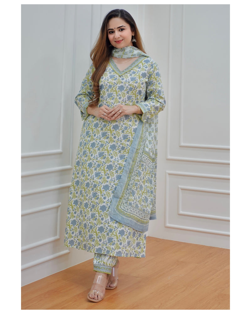 Blue-Green Floral Afghani Suit Set