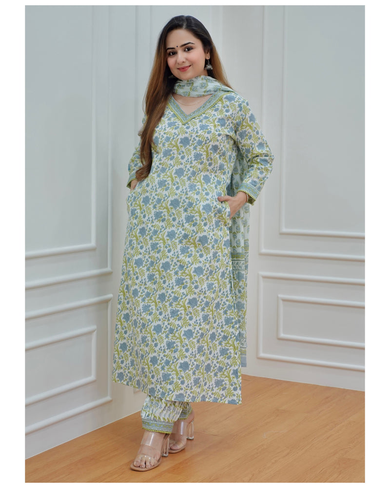 Blue-Green Floral Afghani Suit Set