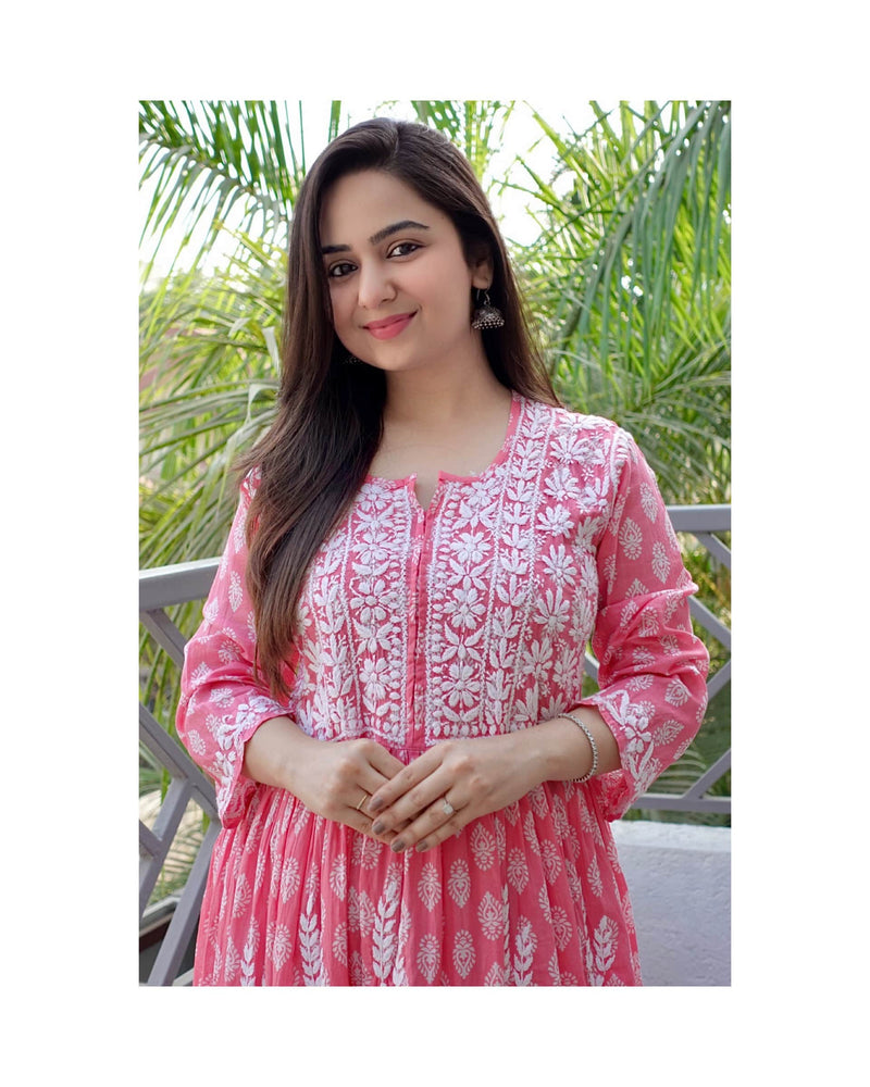 Reddish Pink Lucknowi Chikankari Kurta