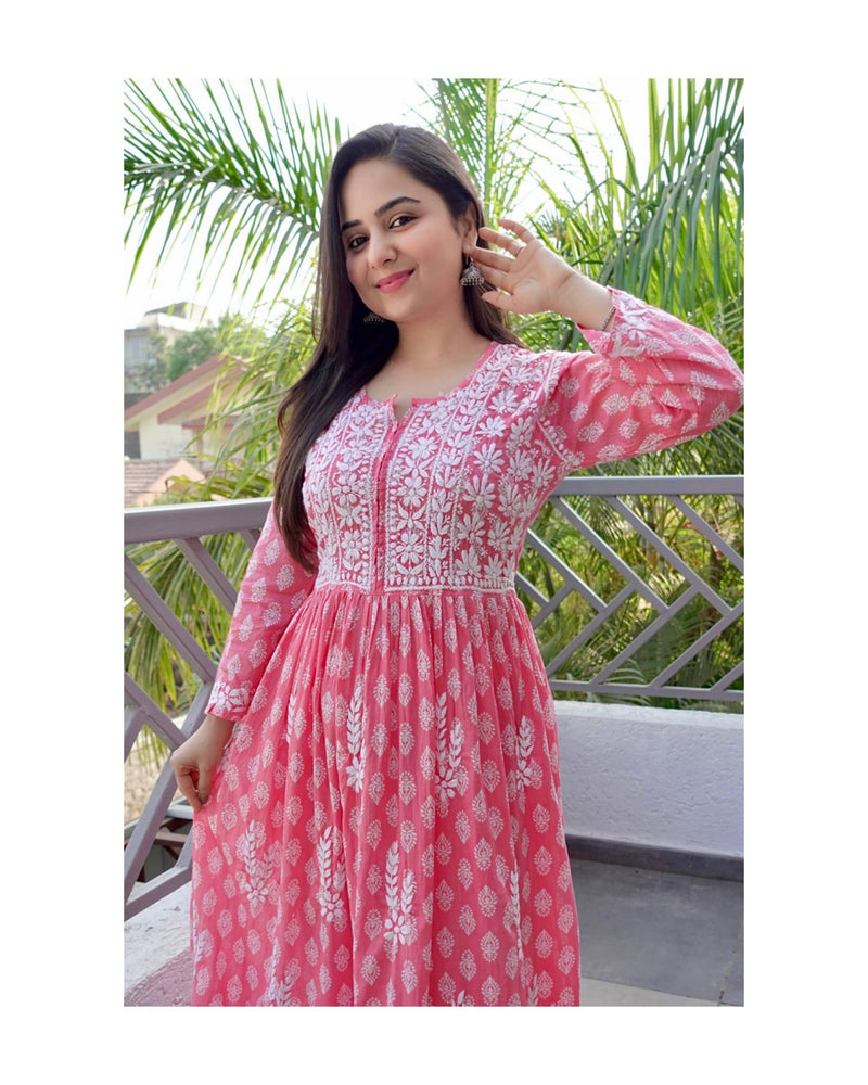 Reddish Pink Lucknowi Chikankari Kurta