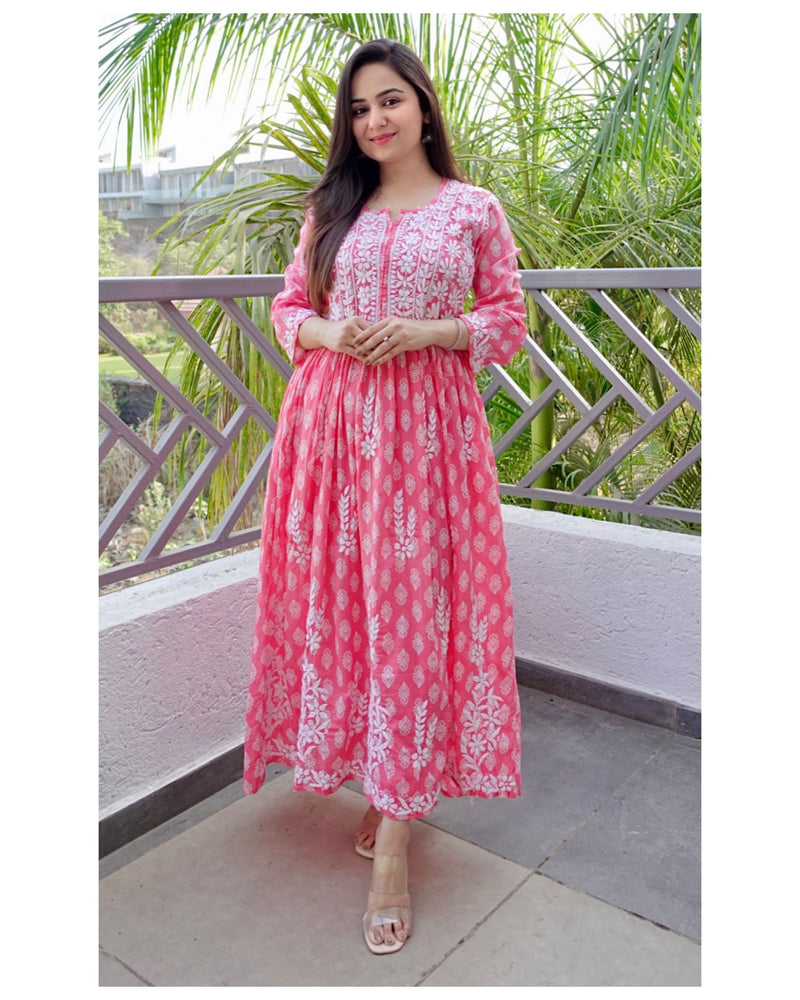 Reddish Pink Lucknowi Chikankari Kurta