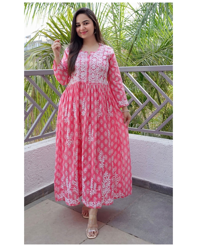 Reddish Pink Lucknowi Chikankari Kurta