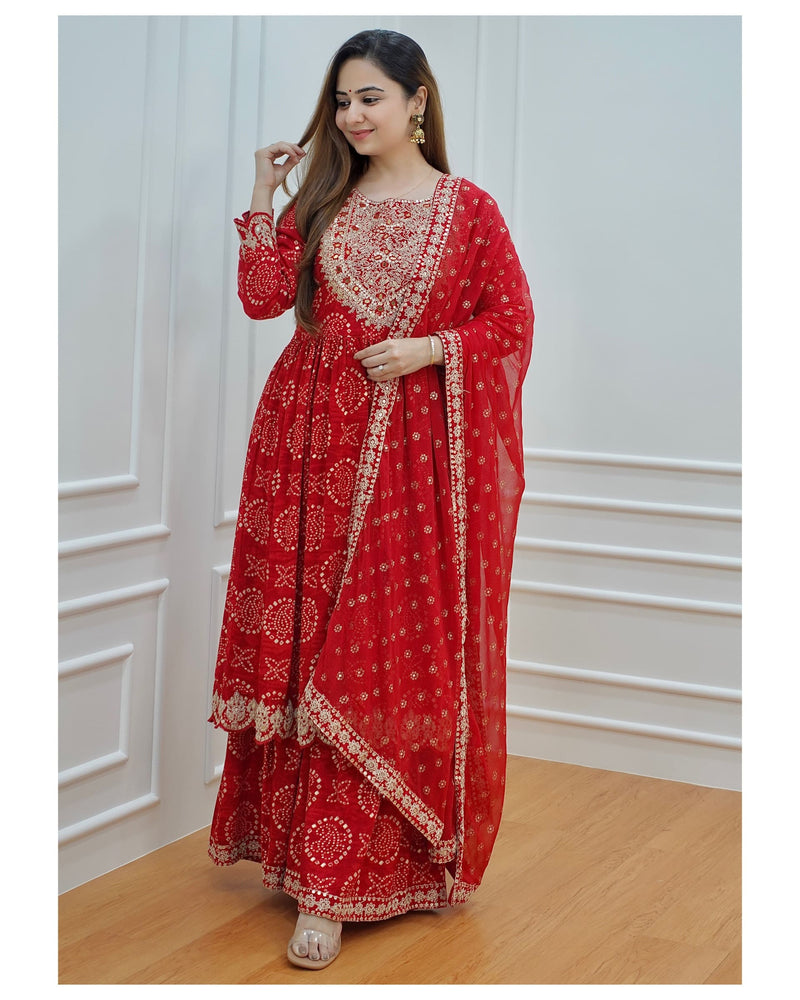 Red Festive Sharara Set