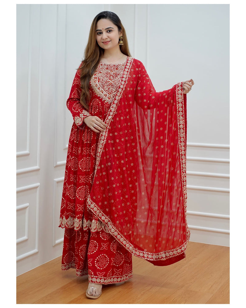 Red Festive Sharara Set