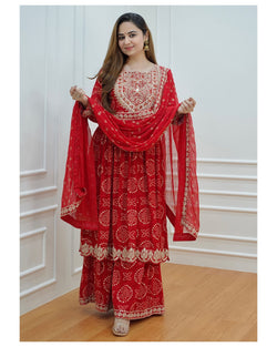 Red Festive Sharara Set