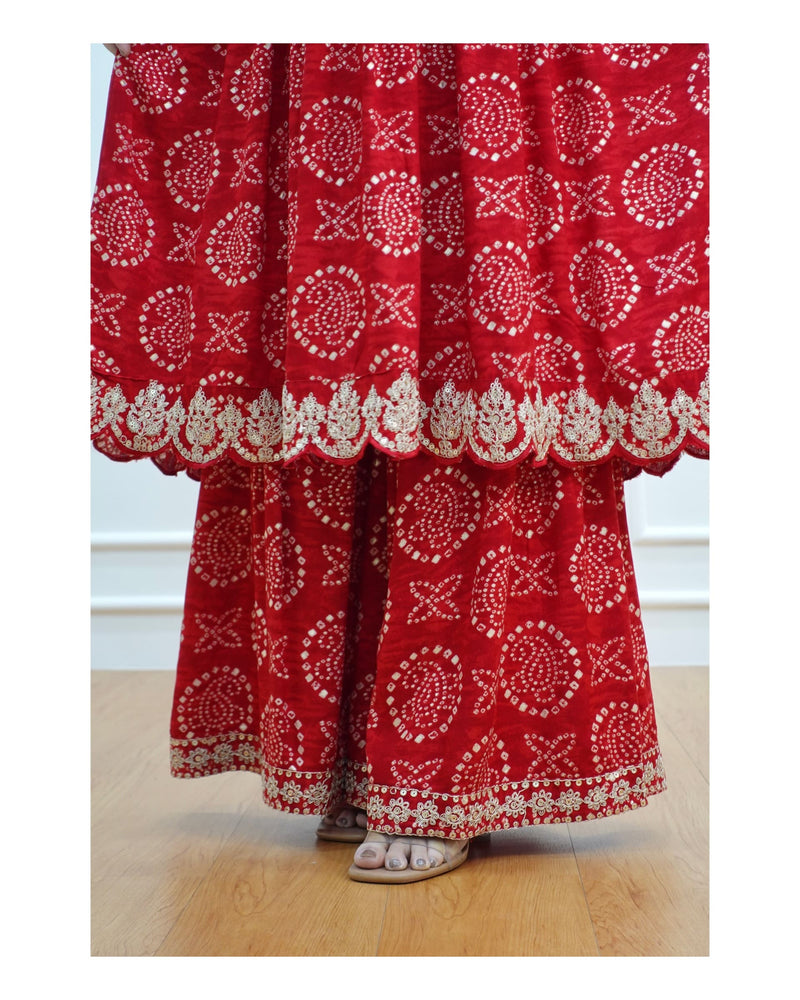 Red Festive Sharara Set