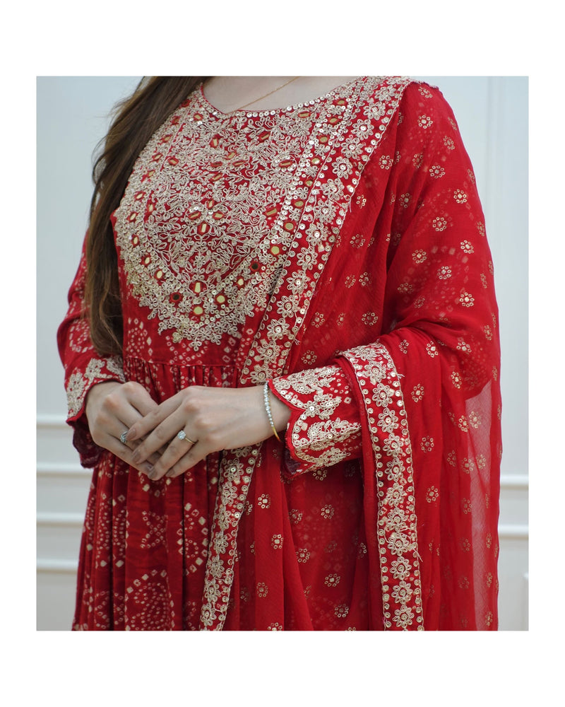 Red Festive Sharara Set