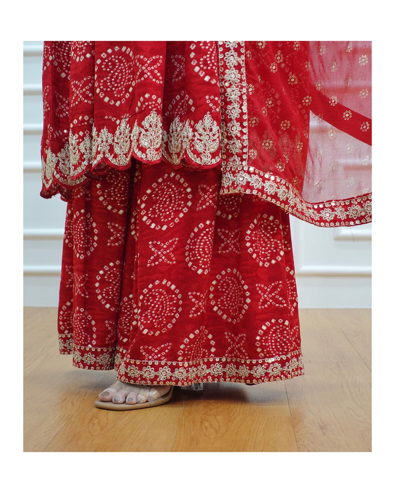 Red Festive Sharara Set