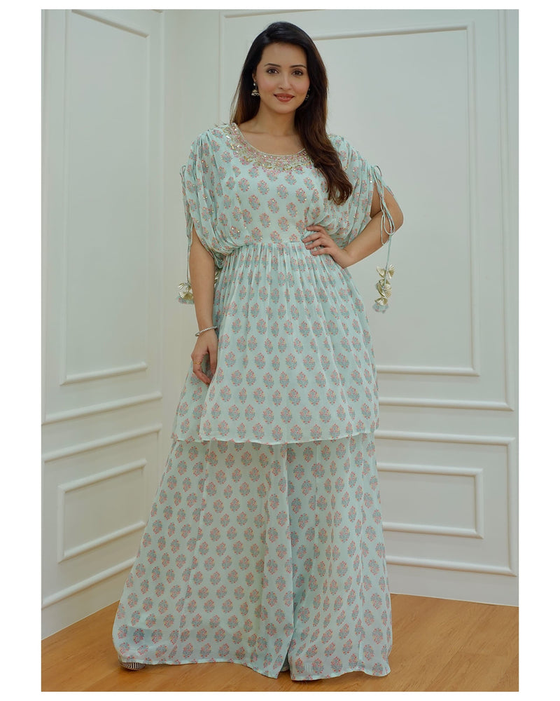 Icy Blue Handwork Sharara Set