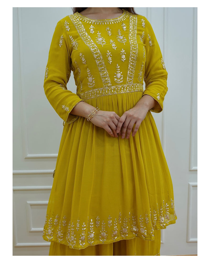 Yellow Pittanwork Sharara Set