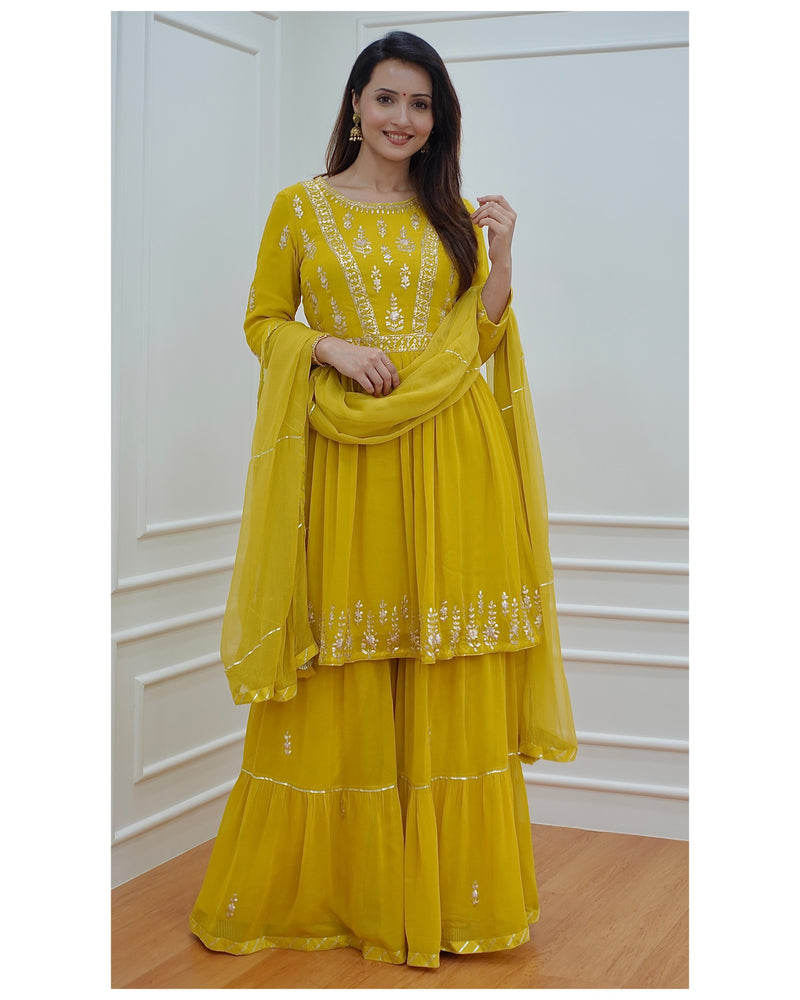 Yellow Pittanwork Sharara Set