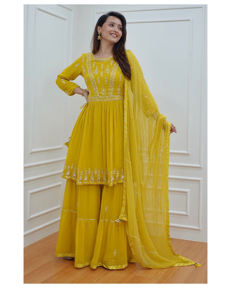 Yellow Pittanwork Sharara Set