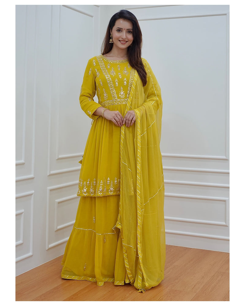 Yellow Pittanwork Sharara Set