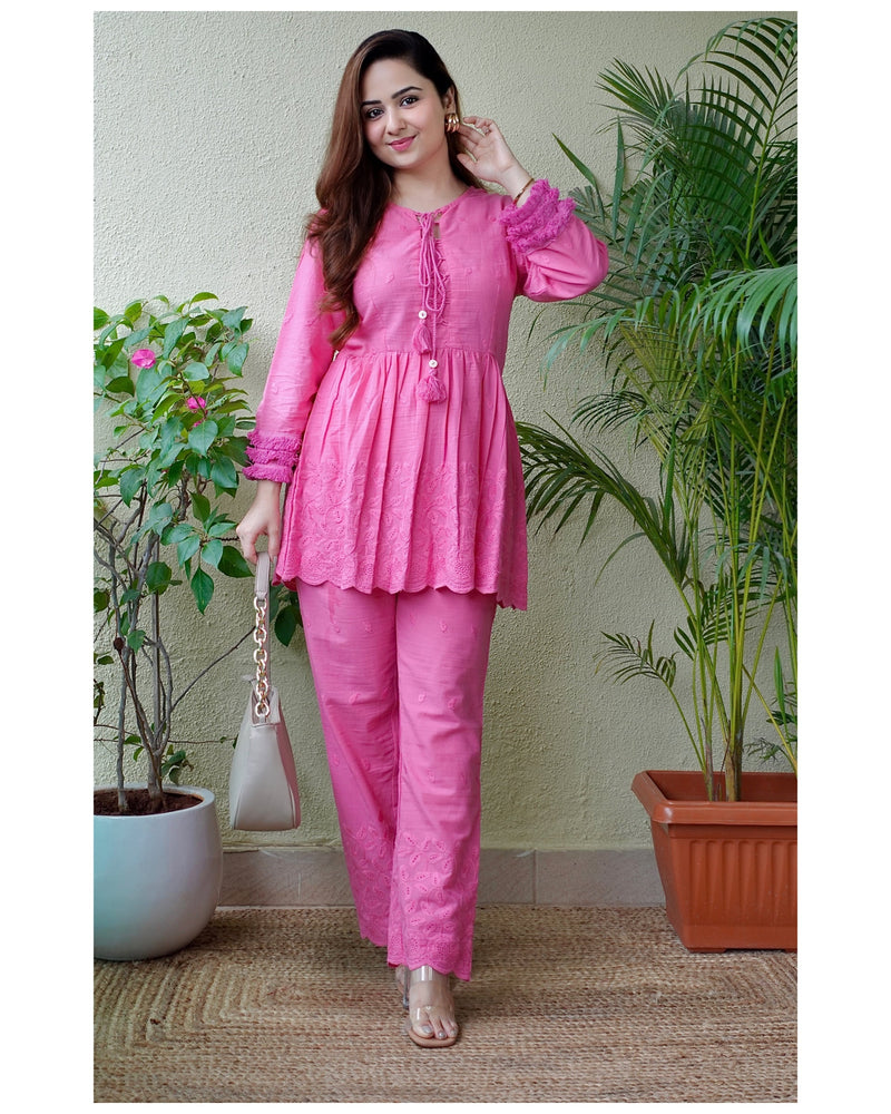 Pink Schiffli Co-ord Set