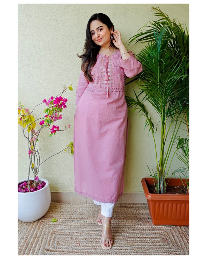 Lavender Embroidered Kurti