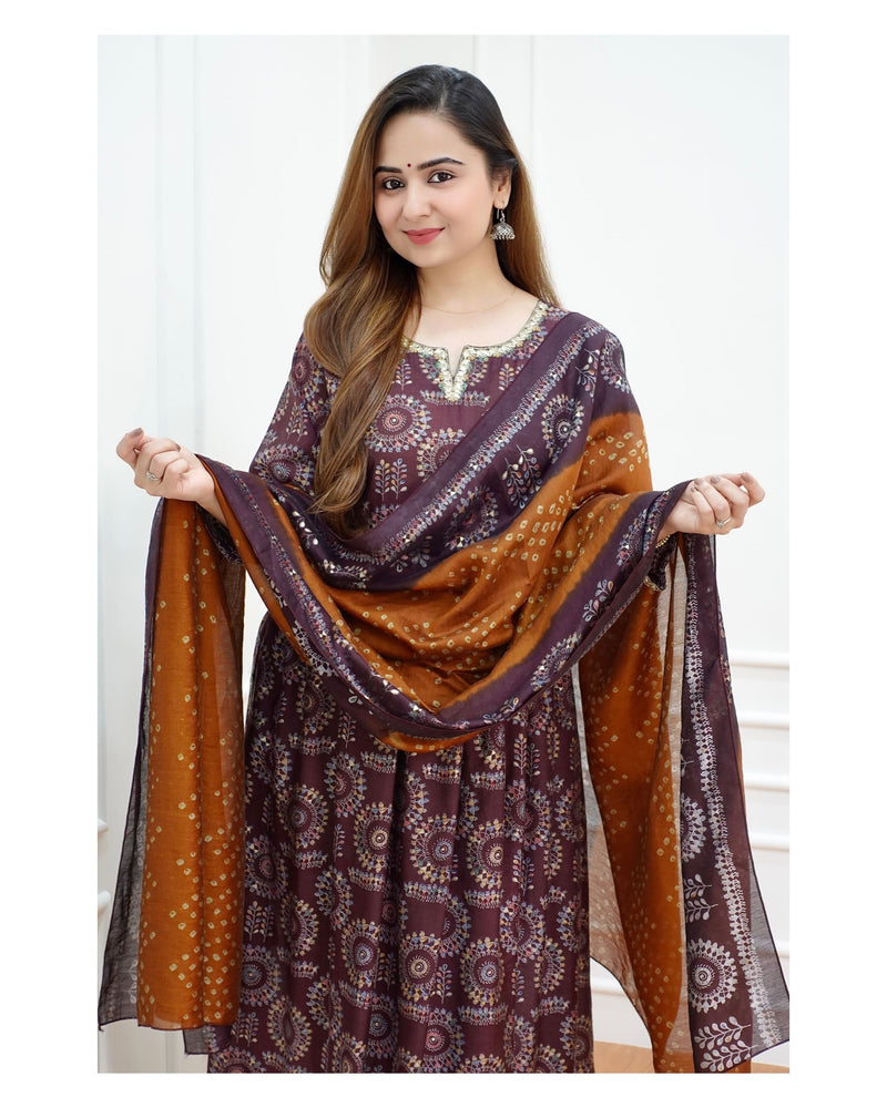 Brown Muslin Nayra Suit