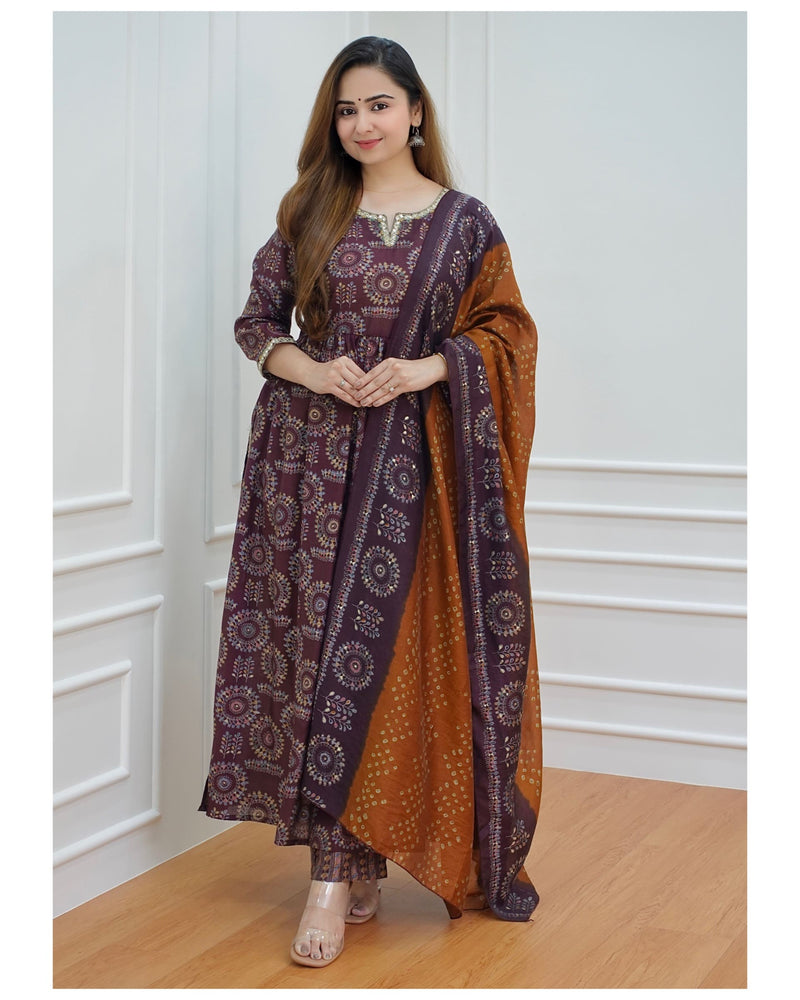 Brown Muslin Nayra Suit