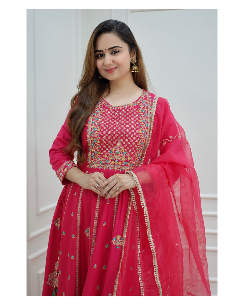 Hot Pink Handwork Anarkali