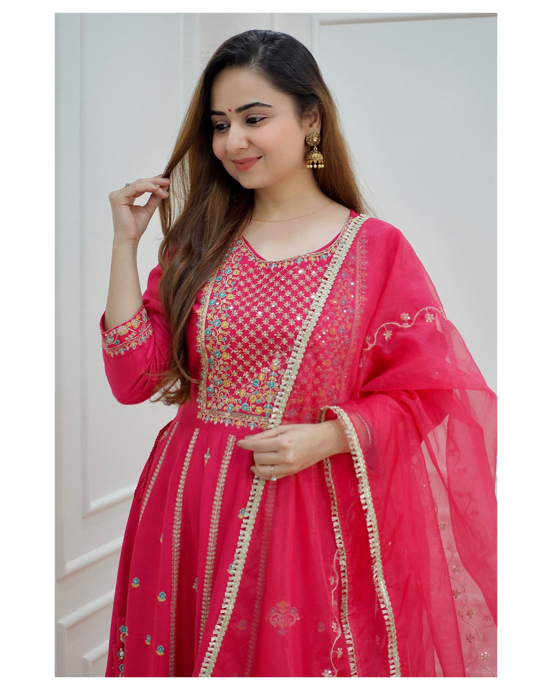 Hot Pink Handwork Anarkali