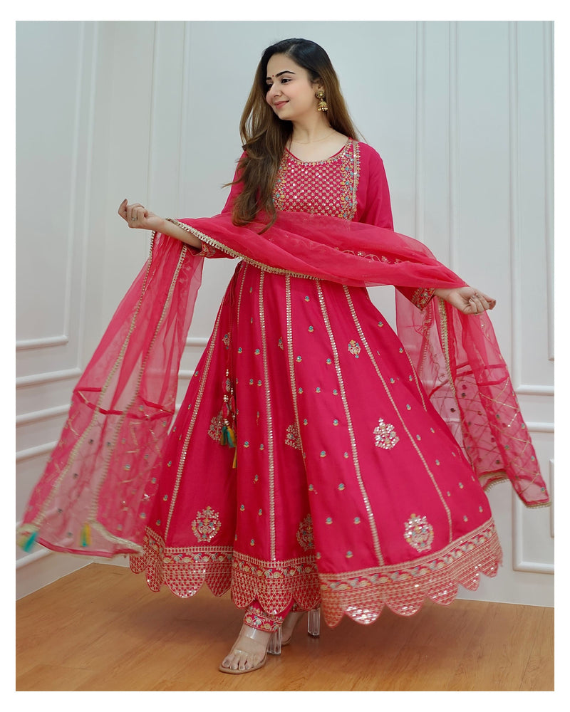 Hot Pink Handwork Anarkali