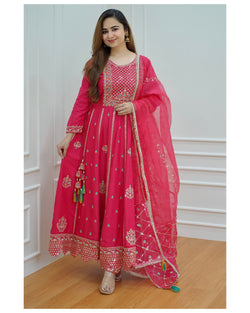 Hot Pink Handwork Anarkali