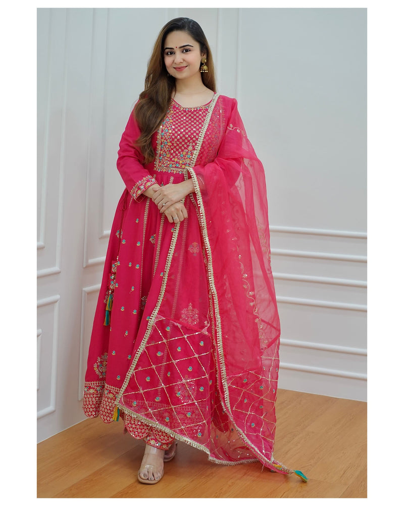 Hot Pink Handwork Anarkali