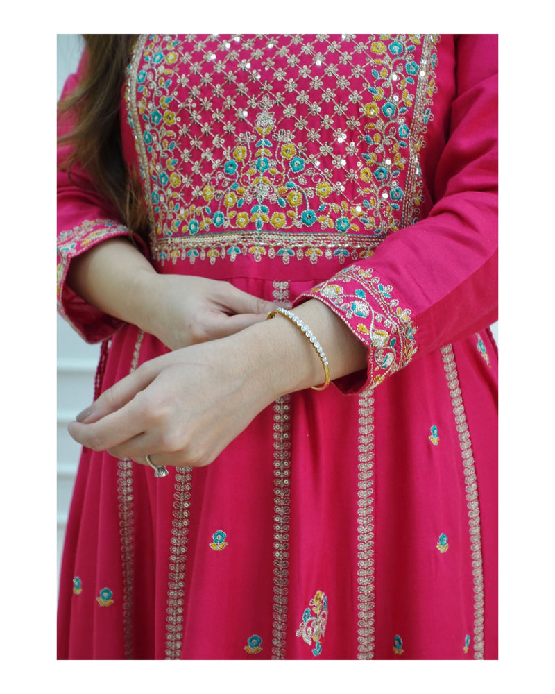 Hot Pink Handwork Anarkali